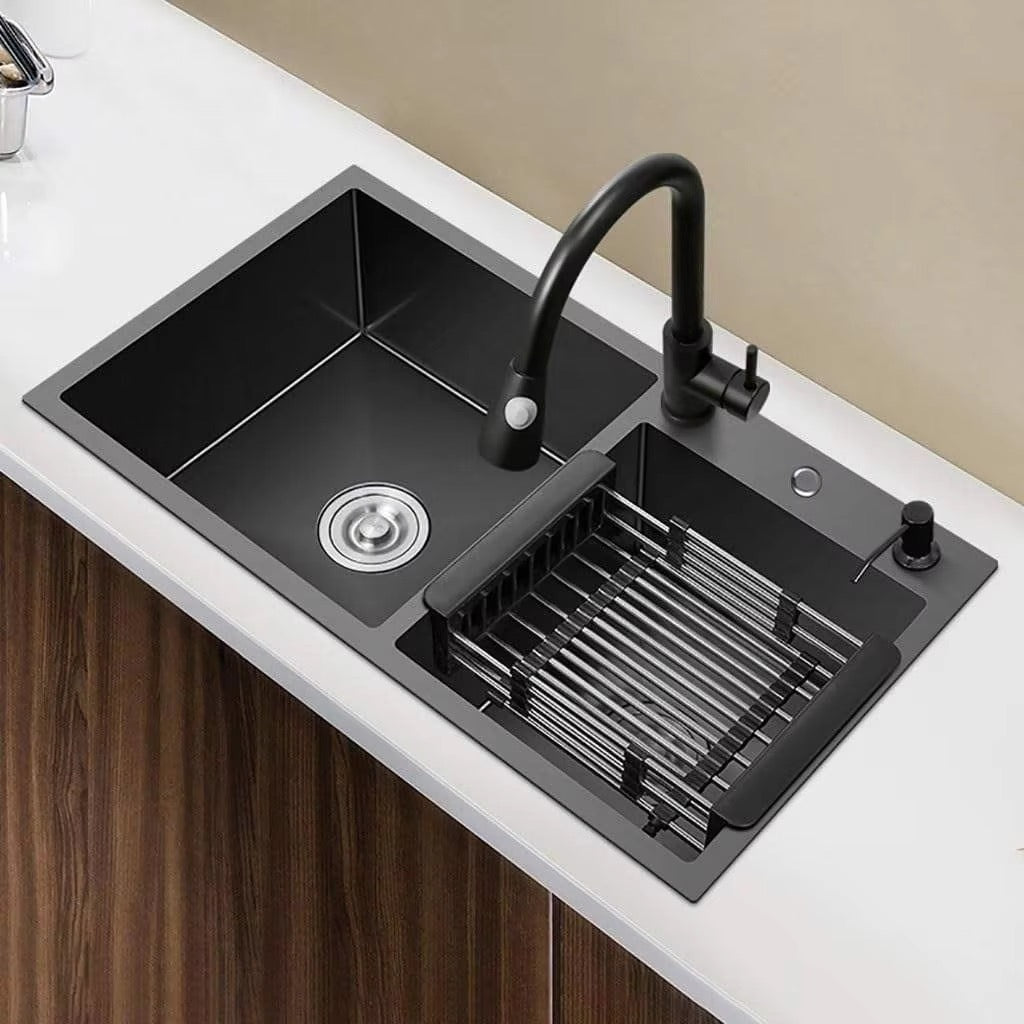 Évier de cuisine double en acier inoxydable 78 × 43 cm