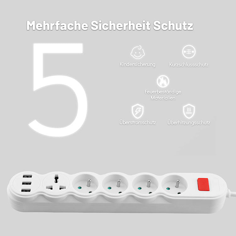 Rallonge Multiprise 5 Trous 3 Port Usb Parafoudre