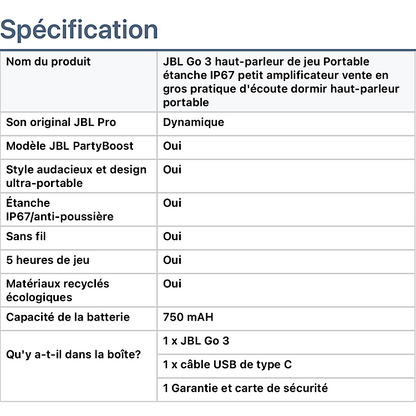 Enceinte JBL Sans Fil Portable étanche GO 3