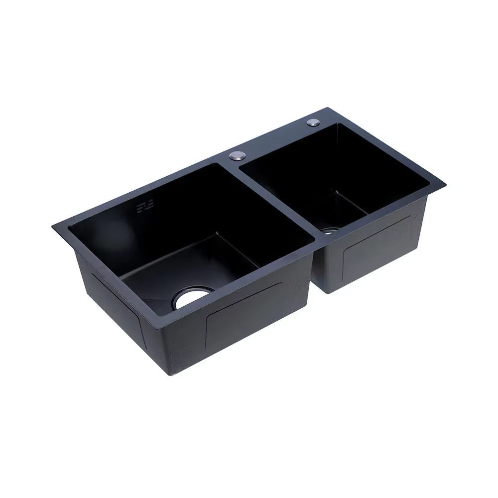 Évier de cuisine double en acier inoxydable 78 × 43 cm