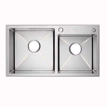 Évier de cuisine double en acier inoxydable 78 × 43 cm