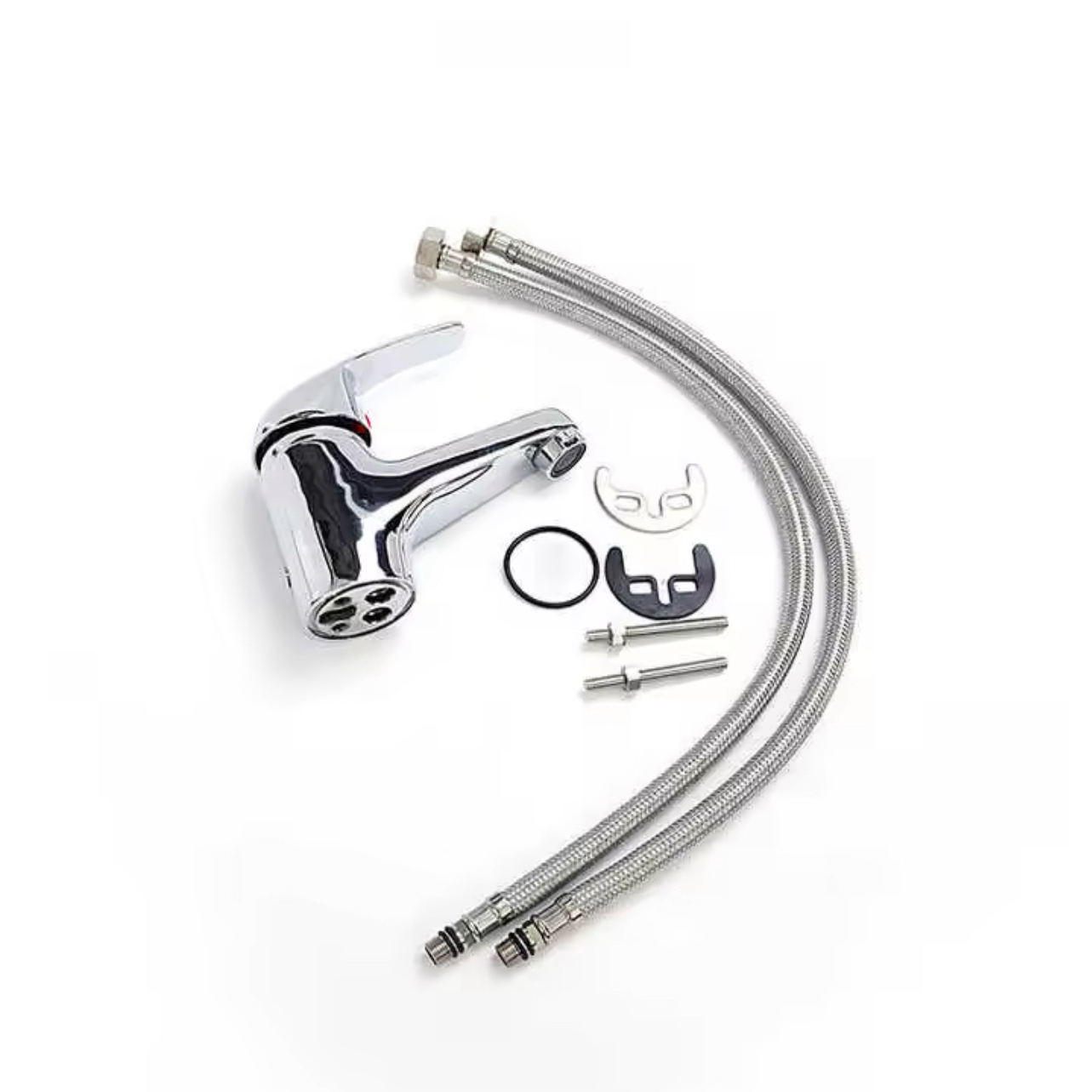 Robinetterie de lavabo mitigé chromée.