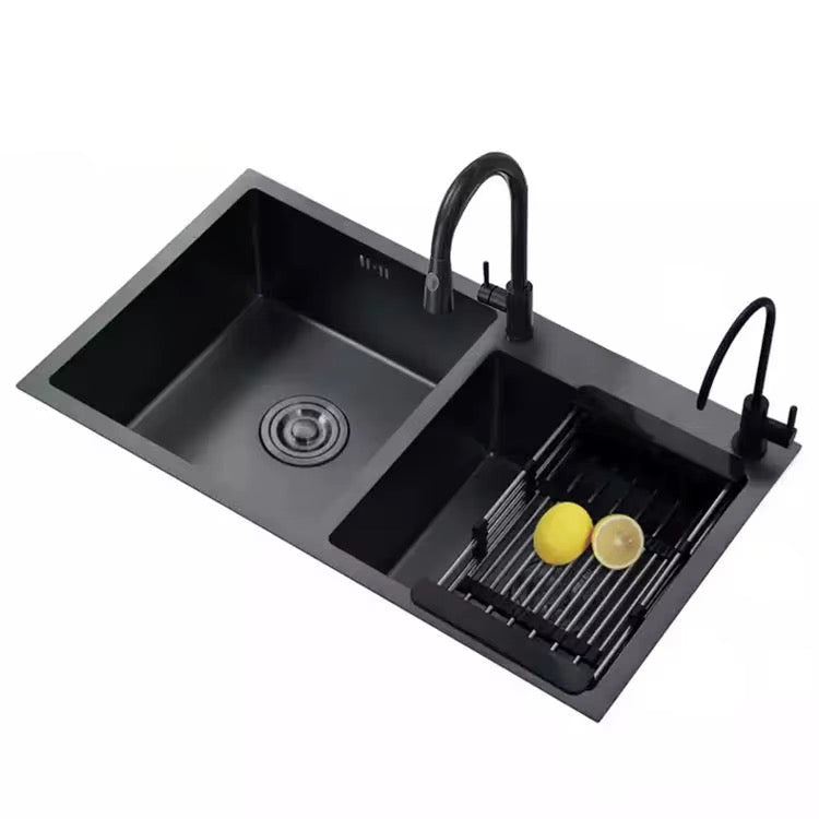 Évier de cuisine double en acier inoxydable 78 × 43 cm