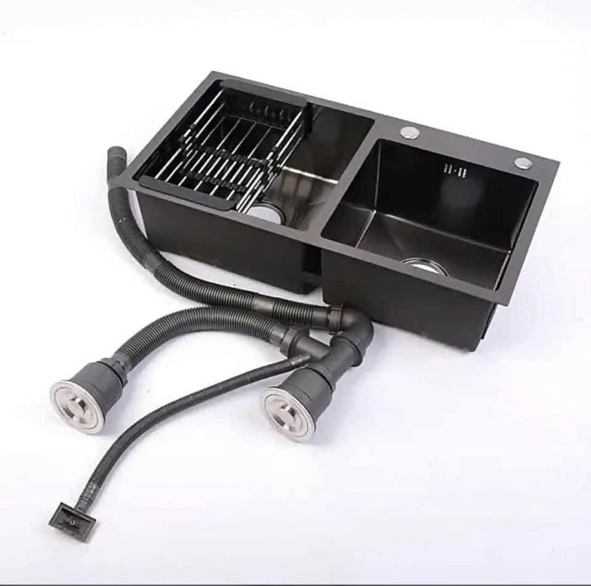 Évier de cuisine double en acier inoxydable 78 × 43 cm