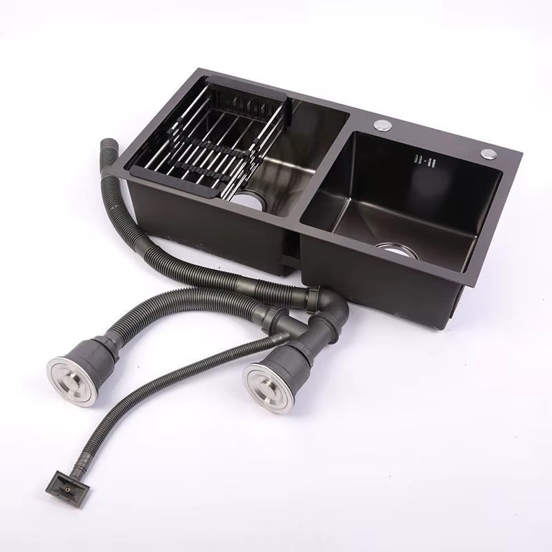 Évier de cuisine double en acier inoxydable 78 × 43 cm
