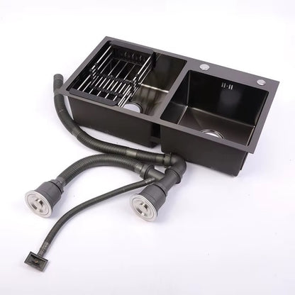 Évier de cuisine double en acier inoxydable 78 × 43 cm